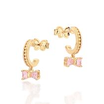 Brinco meia argola laço banhado a ouro ROSA 527536 Rommanel