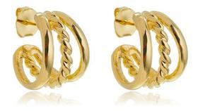 Brinco Meia Argola Marcela 2 Filetes Lisos e 1 Torcido - M Banhado em Ouro 18k