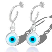 Brinco Meia Argola Pingente Olho Grego Prata Original Pequen