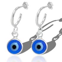 Brinco Meia Argola Pingente Olho Grego Prata Original Pequen