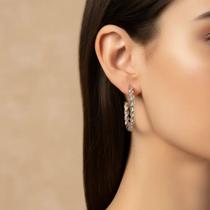 Brinco Meia Argola prata feminino Trançada Ródio Zarpellon Brinco Meia Argola prata feminino Trançada Ródio Zarpellon