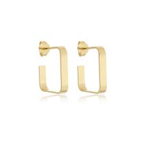 Brinco Meia Argola Quadrada 3x18mm - Banhada A Ouro 18k