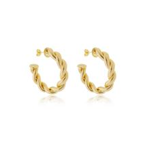 Brinco Meia Argola Torcido 8x40mm Banhado a Ouro - Semijoia Brinco Meia Argola Torcido 8x40mm Banhado a Ouro - Semijoia