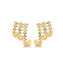 Brinco Meia Argola Três Filetes Cristal Folheado Ouro