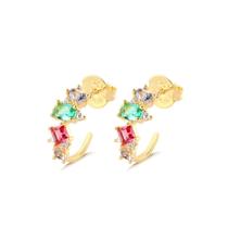 Brinco Meia Argola Zirconias Multifacetas Color Folheado Brinco Meia Argola Zirconias Multifacetas Color Folheado