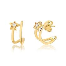 Brinco Meia Argolinha Dupla Com Estrelinha Folheado A Ouro