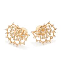 Brinco Meia Flor De Lótus Com 56 Zircônias Lançamento Banhado A Ouro 18k Rommanel