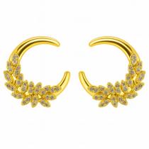 Brinco Meia Lua com Ramo Cravejado com Microzircônias Banhado a Ouro Brinco Meia Lua com Ramo Cravejado com Microzircônias Banhado a Ouro