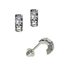 Brinco Meia Volta Carre 2x2 Zircônia Ouro Branco 18K K090 20926