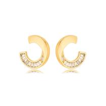 Brinco Meio Circulo cravejado Banhado a Ouro 18k