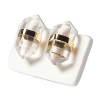 Brinco Micro Bi Ponta Envolto Cristal Pedra Quartzo Dourado