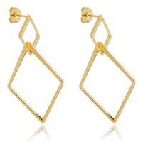 Brinco Mila Losango Duplo Achatado banhado em ouro 18k