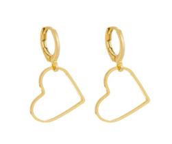 Brinco Mini Argola com Pingente de Coração Vazado Banhado em Ouro 18K