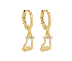 Brinco Mini Argola com Pingente de Figa com Zircônias Cristal Banhado em Ouro 18K