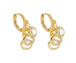 Brinco Mini Argola com Trio de Zircônias Cristal Banhado em Ouro 18K