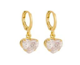 Brinco Mini Argola Coração Zircônia Cristal Banhado em Ouro 18K Brinco Mini Argola Coração Zircônia Cristal Banhado em Ouro 18K