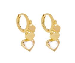 Brinco Mini Argola Coração Zircônia Rosa Banhado em Ouro 18K Brinco Mini Argola Coração Zircônia Rosa Banhado em Ouro 18K