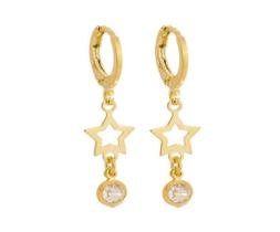 Brinco Mini Argola Estrela com Zircônia Cristal Banhado em Ouro 18K