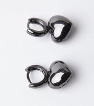 Brinco Mini Argola Ródio Negro Coração Brinco Mini Argola Ródio Negro Coração