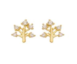 Brinco Mini Árvore da Vida com Zircônia Cristal Banhado em Ouro 18K Brinco Mini Árvore da Vida com Zircônia Cristal Banhado em Ouro 18K