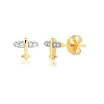 Brinco Mini Avião Com Pedras De Zircônia Folheado A Ouro