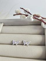 Brinco Mini Borboleta Lilás em Prata 925 com Micro Zircônia