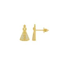Brinco Mini Nossa Senhora Aparecida Micro Zircônia Cristal Banhado a Ouro