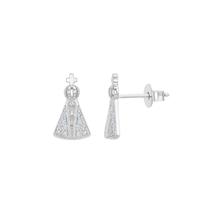 Brinco Mini Nossa Senhora Aparecida Micro Zircônia Cristal Banhado a Prata