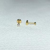 Brinco Mini Ponto de Luz Cristal em Zircônia 2,5mm Tarraxa Baby Banho Ouro 18k Hipoalergênico