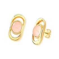 Brinco Moderno Quartzo Rosa Dourado Semijoia Lizzy Fatin