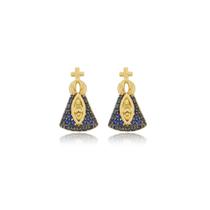 Brinco N. S. Aparecida Cravejado Ouro 18k 8x14mm