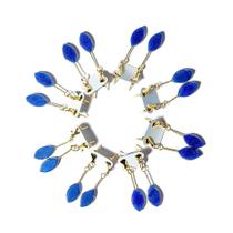 Brinco Navete de Quartzo Azul com Acabamento Folha e Tarraxa Dourada - 10 Unidades