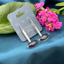 Brinco navete horizontal (prata)- pedra estrela