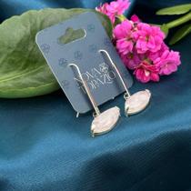 Brinco navete horizontal (prata)- quartzo rosa Brinco navete horizontal (prata)- quartzo rosa