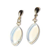 Brinco Navete Pedra da Lua Opalina Acabamento Folha Dourado