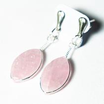 Brinco Navete Pedra Quartzo Rosa Natural Tarraxa Prateado Brinco Navete Pedra Quartzo Rosa Natural Tarraxa Prateado