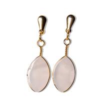 Brinco Navete Quartzo Rosa Tarraxa Dourado Brinco Navete Quartzo Rosa Tarraxa Dourado