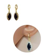 Brinco Navete Strass Preto Folheado Ouro 18k Antialérgico