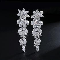 Brinco Noiva Luxo Zirconia Prata Festa Debutante Pendurado