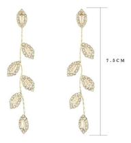 Brinco Noiva Pedra Zirconia Dourado Festa Debutante Folhas