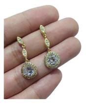 Brinco Noiva Pedra Zirconia Dourado Pendurado Delicado