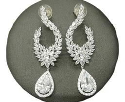 Brinco Noiva Pedra Zirconia Prata Festa Gota Luxo Grande