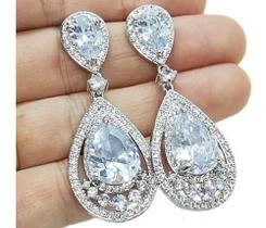 Brinco Noiva Pedra Zirconia Prata Gota Debutante Grande