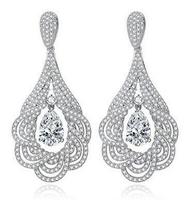 Brinco Noiva Zirconia Prata Formatura Debutante Gota Grande