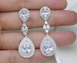 Brinco Noiva Zirconia Prata Formatura Debutante Gota Grande Brinco Noiva Zirconia Prata Formatura Debutante Gota Grande