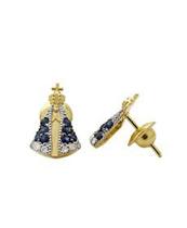 Brinco Nossa Senhora Aparecida Em Ouro 18K Com Diamantes E Safiras