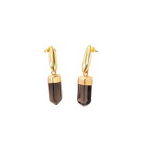 Brinco Obsidiana Bruta Prisma Banhado a Ouro 18K