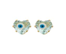 Brinco Olho Grego Zircônia Azul em Formato de Coração Banhado em Ouro 18K Brinco Olho Grego Zircônia Azul em Formato de Coração Banhado em Ouro 18K