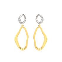 Brinco Orgânico Liso Com Base Cravejada Folheado A Ouro 18k