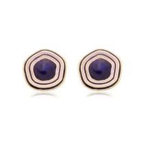 Brinco Orgânico Oval banhado a ouro com esmaltação feita a mão Azul Com Lilás